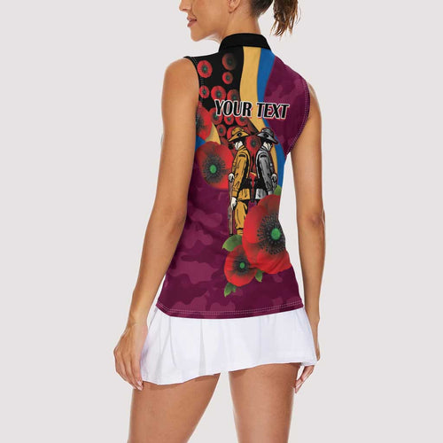 Brisbane Lions ANZAC Personalised Women Sleeveless Polo Shirt Lest We Forget Poppy Camo