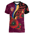 Brisbane Lions ANZAC Personalised Women V-Neck T-Shirt Lest We Forget Poppy Camo