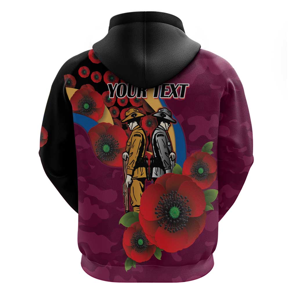 Brisbane Lions ANZAC Personalised Zip Hoodie Lest We Forget Poppy Camo