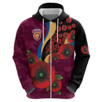 Brisbane Lions ANZAC Personalised Zip Hoodie Lest We Forget Poppy Camo