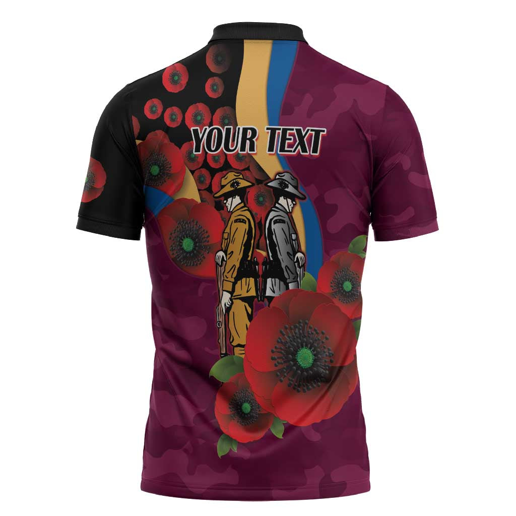Brisbane Lions ANZAC Personalised Zipper Polo Shirt Lest We Forget Poppy Camo