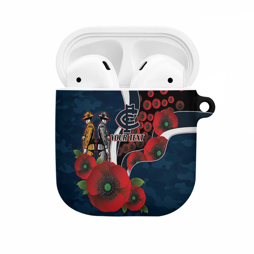 Carlton Blues ANZAC Personalised AirPods Case Lest We Forget Poppy Camo