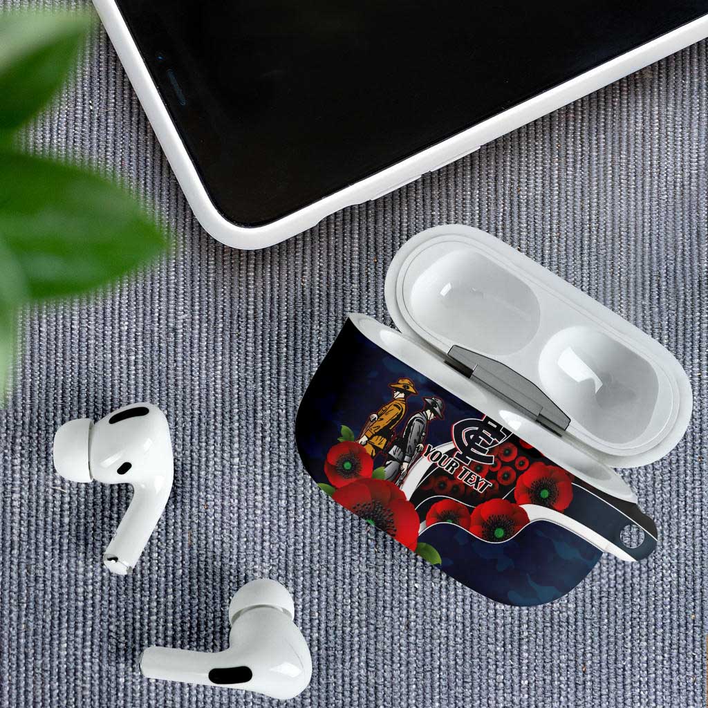 Carlton Blues ANZAC Personalised AirPods Case Lest We Forget Poppy Camo