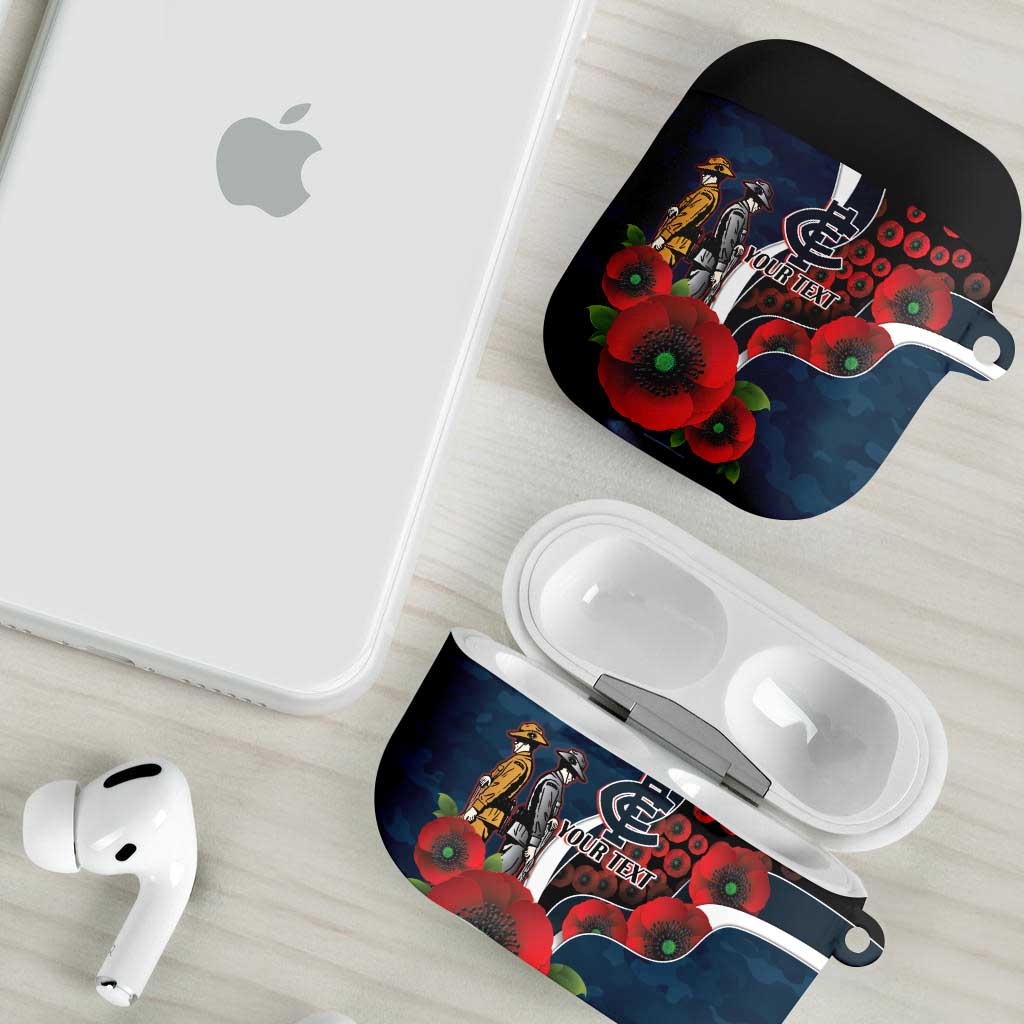 Carlton Blues ANZAC Personalised AirPods Case Lest We Forget Poppy Camo