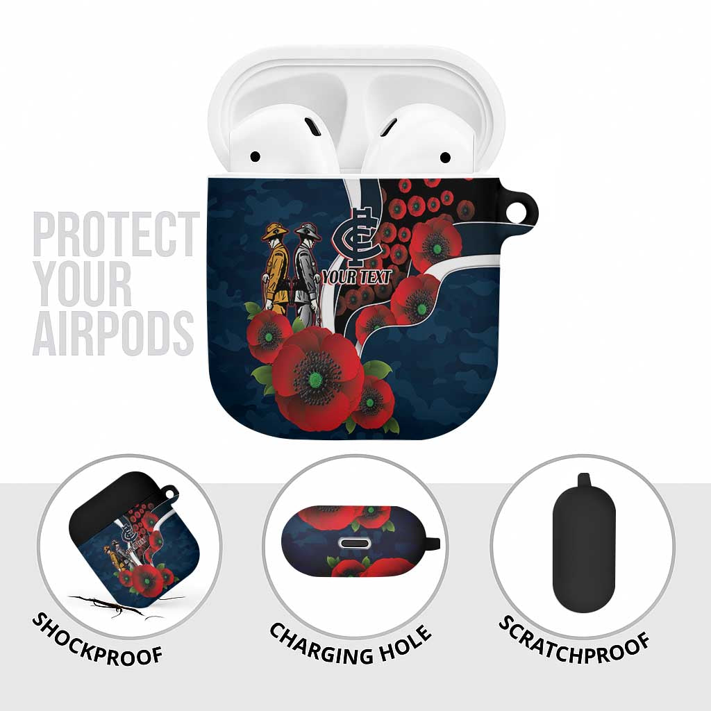 Carlton Blues ANZAC Personalised AirPods Case Lest We Forget Poppy Camo