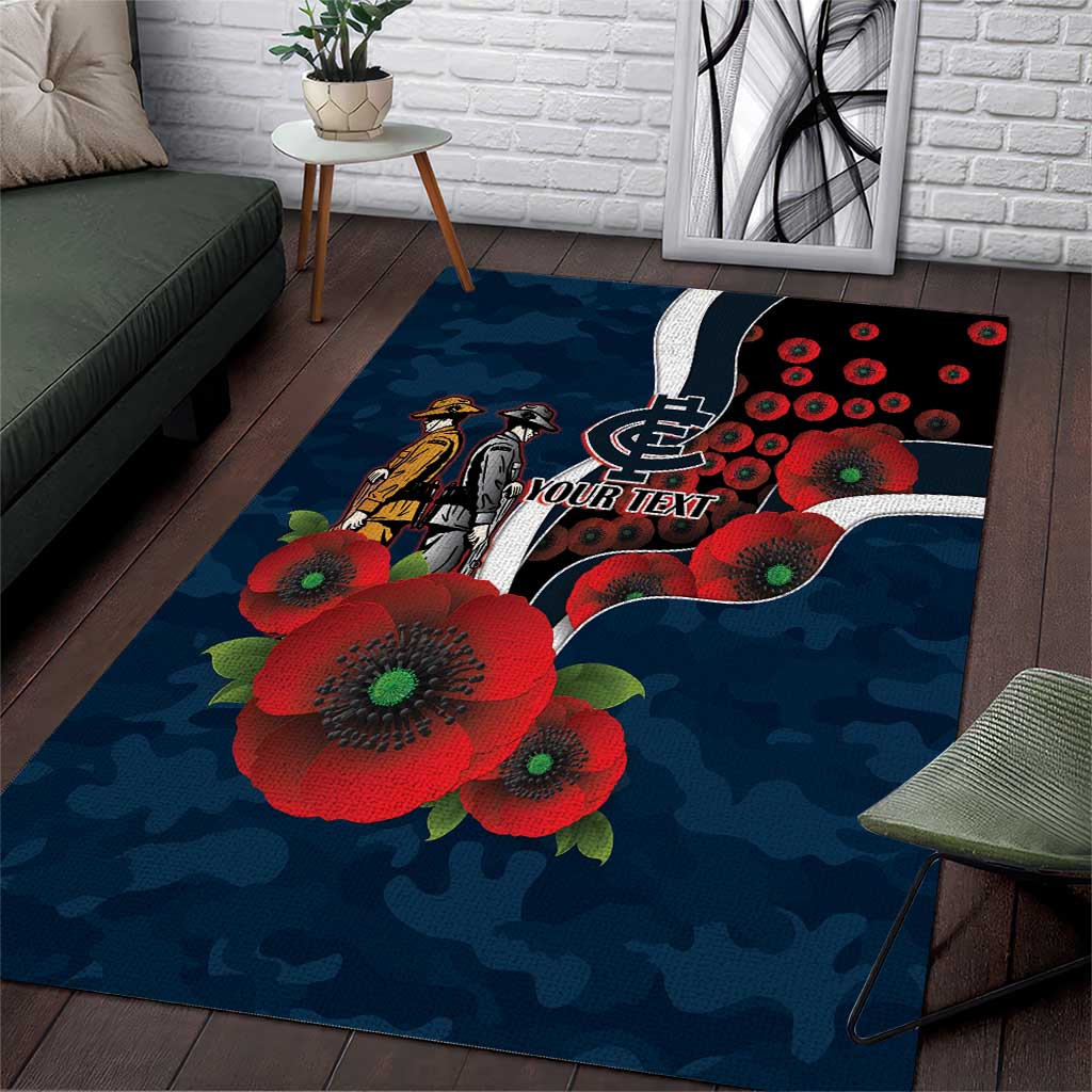 Carlton Blues ANZAC Personalised Area Rug Lest We Forget Poppy Camo