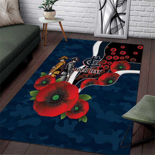 Carlton Blues ANZAC Personalised Area Rug Lest We Forget Poppy Camo