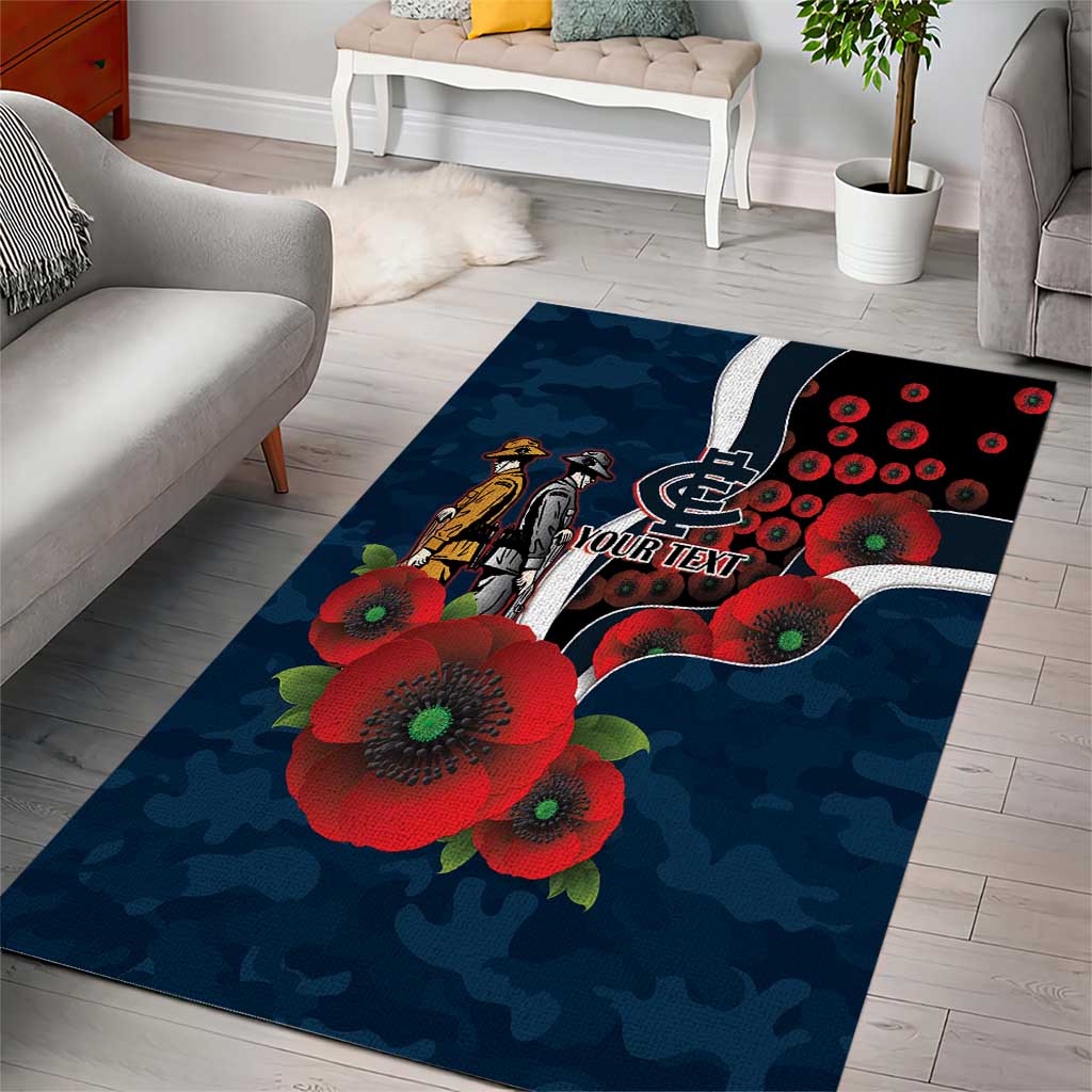 Carlton Blues ANZAC Personalised Area Rug Lest We Forget Poppy Camo