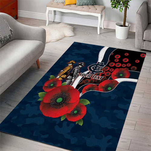 Carlton Blues ANZAC Personalised Area Rug Lest We Forget Poppy Camo