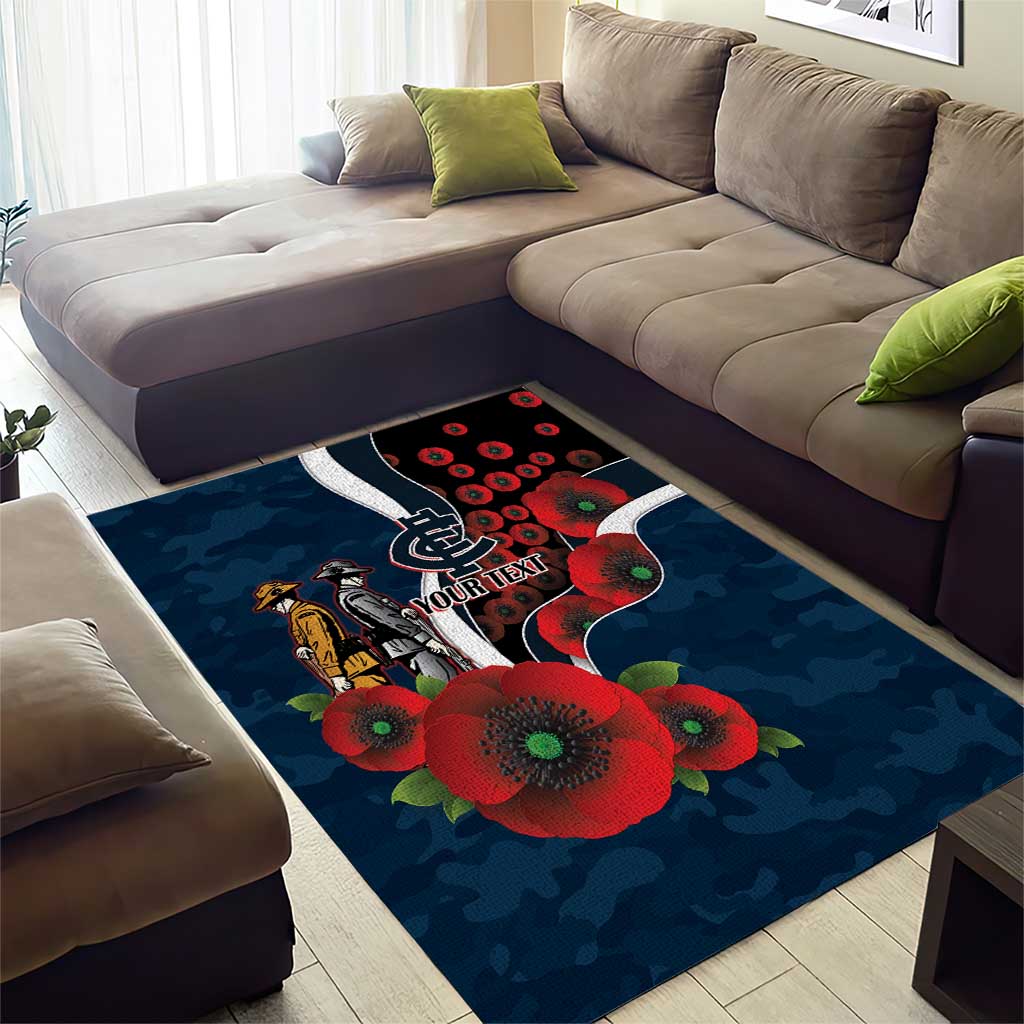 Carlton Blues ANZAC Personalised Area Rug Lest We Forget Poppy Camo