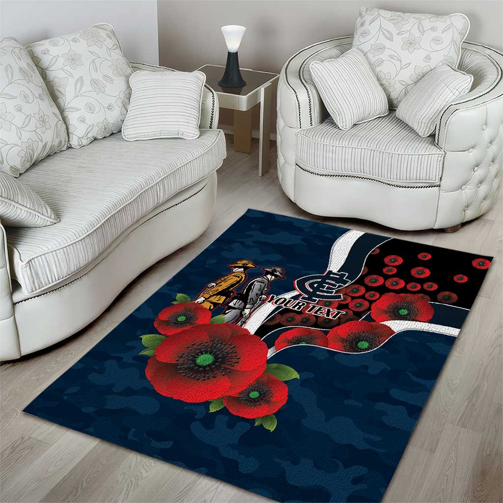 Carlton Blues ANZAC Personalised Area Rug Lest We Forget Poppy Camo