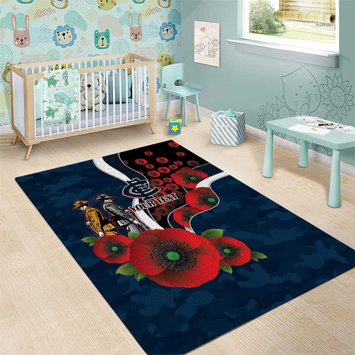 Carlton Blues ANZAC Personalised Area Rug Lest We Forget Poppy Camo