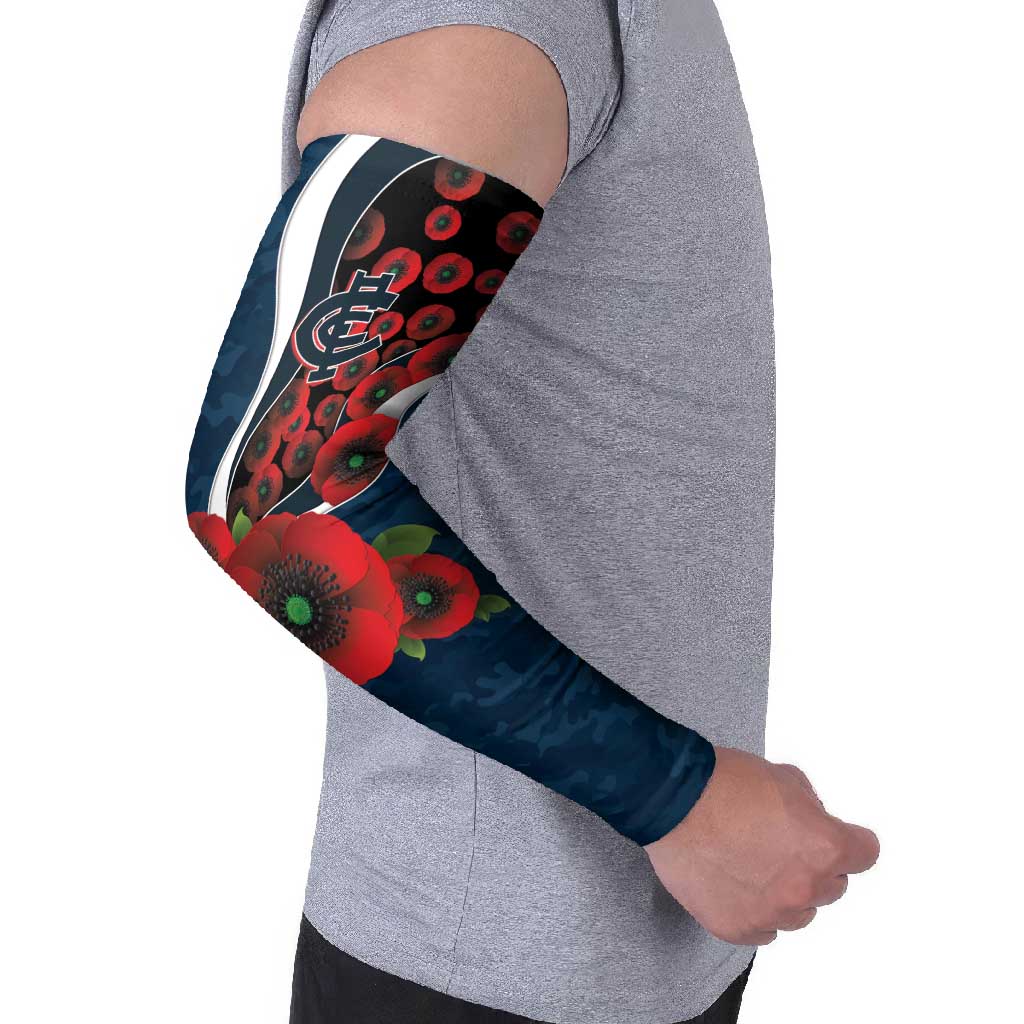 Carlton Blues ANZAC Personalised Arm Sleeves Lest We Forget Poppy Camo