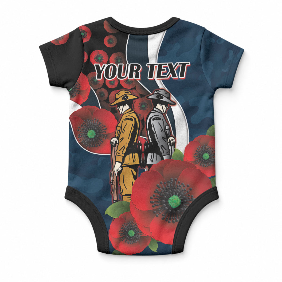 Carlton Blues ANZAC Personalised Baby Onesie Lest We Forget Poppy Camo