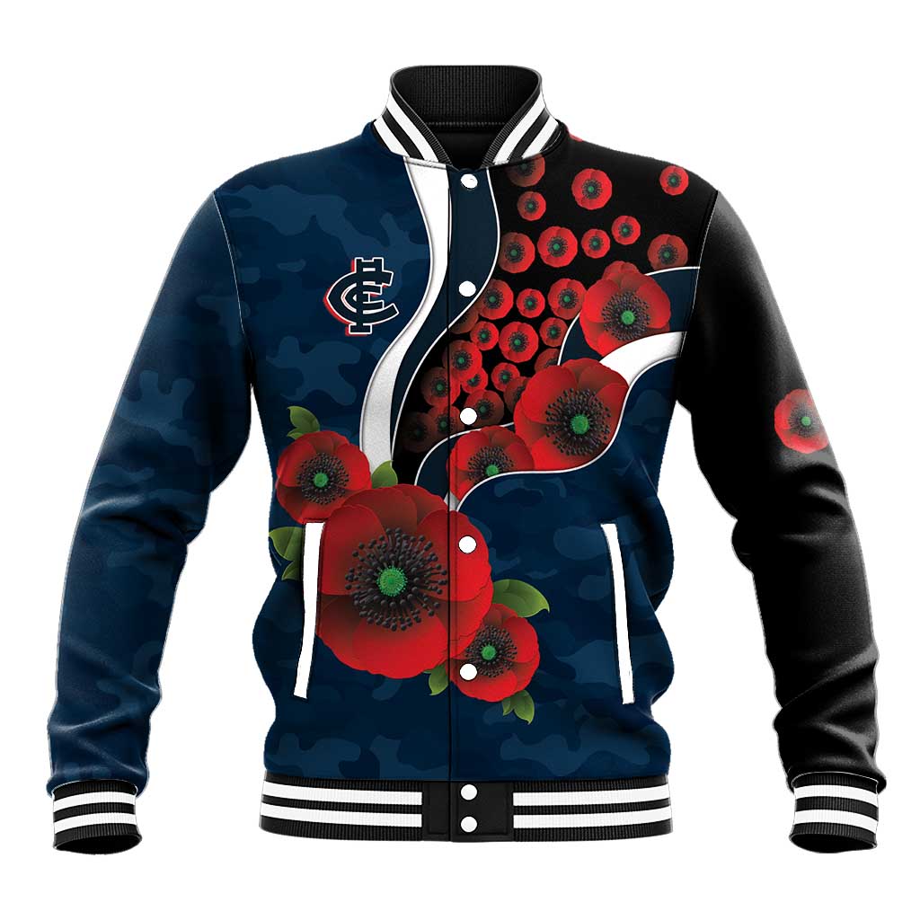 Carlton Blues ANZAC Personalised Baseball Jacket Lest We Forget Poppy Camo