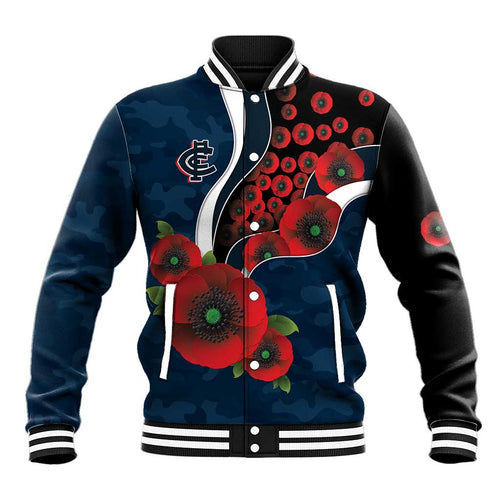 Carlton Blues ANZAC Personalised Baseball Jacket Lest We Forget Poppy Camo