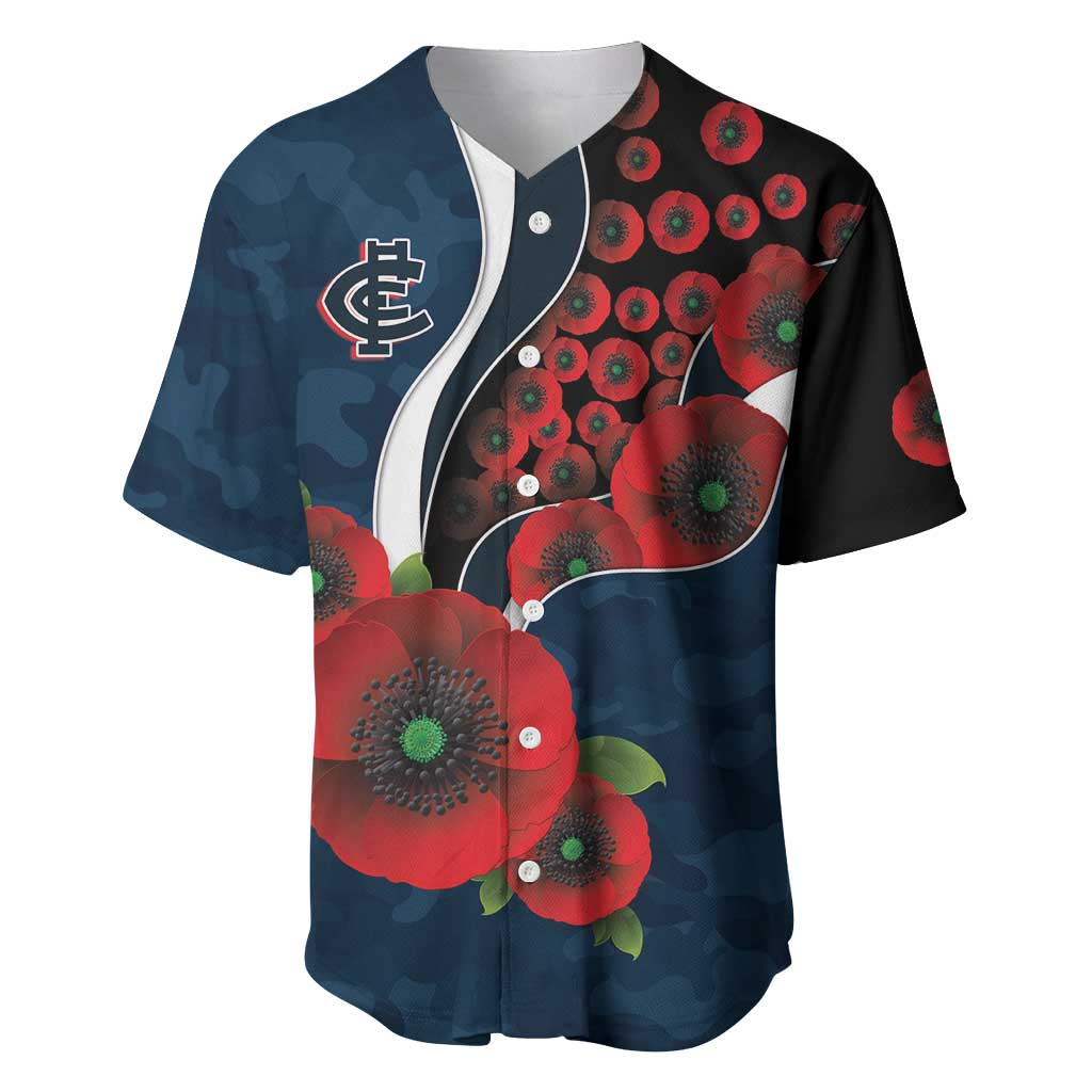 Carlton Blues ANZAC Personalised Baseball Jersey Lest We Forget Poppy Camo
