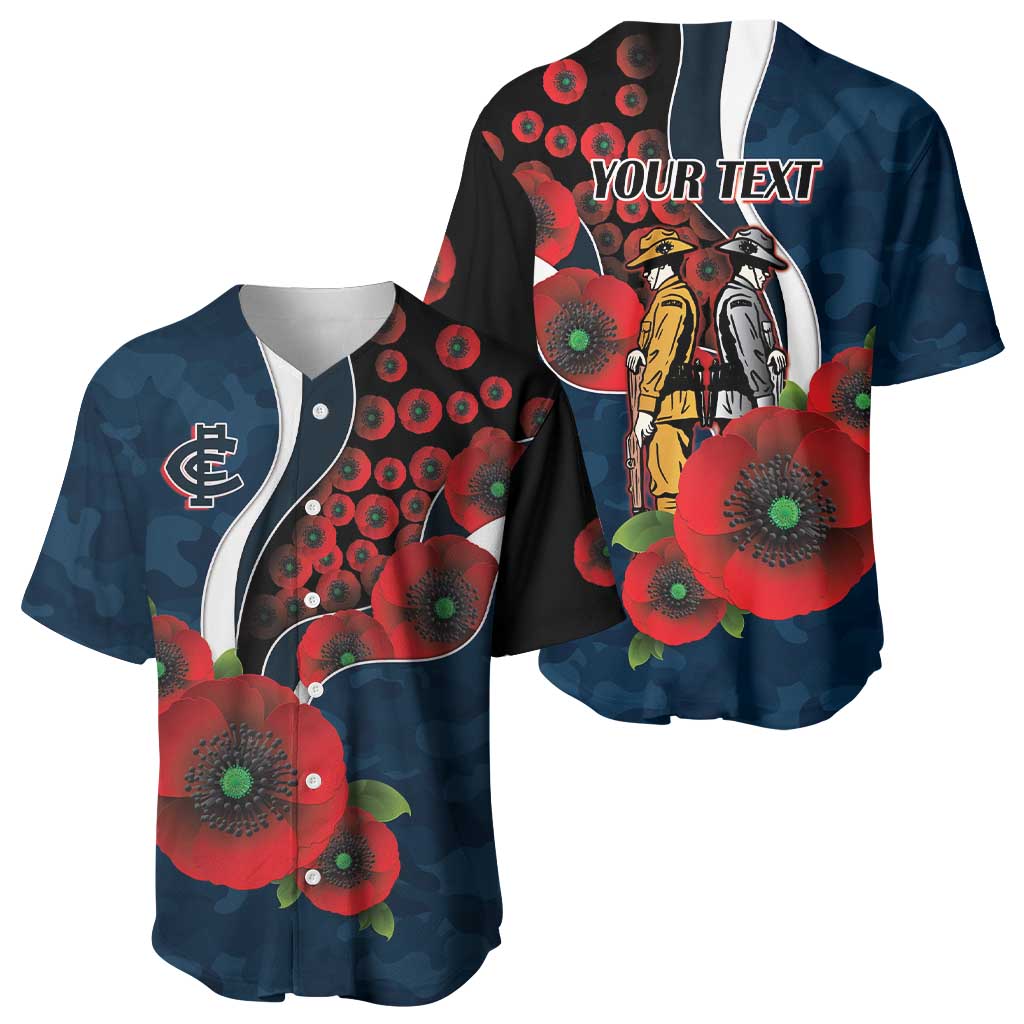 Carlton Blues ANZAC Personalised Baseball Jersey Lest We Forget Poppy Camo