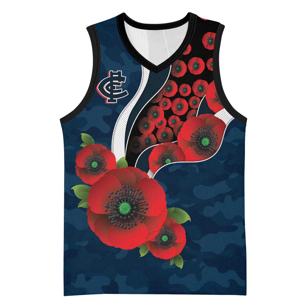 Carlton Blues ANZAC Personalised Basketball Jersey Lest We Forget Poppy Camo