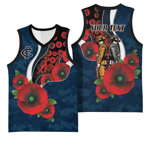 Carlton Blues ANZAC Personalised Basketball Jersey Lest We Forget Poppy Camo