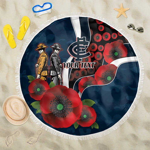 Carlton Blues ANZAC Personalised Beach Blanket Lest We Forget Poppy Camo