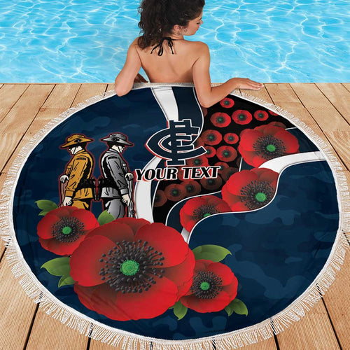 Carlton Blues ANZAC Personalised Beach Blanket Lest We Forget Poppy Camo