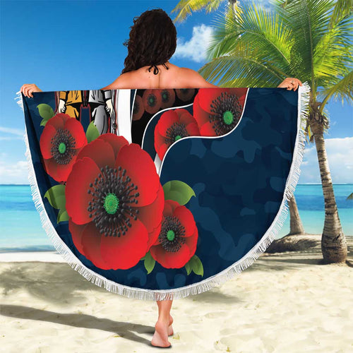 Carlton Blues ANZAC Personalised Beach Blanket Lest We Forget Poppy Camo