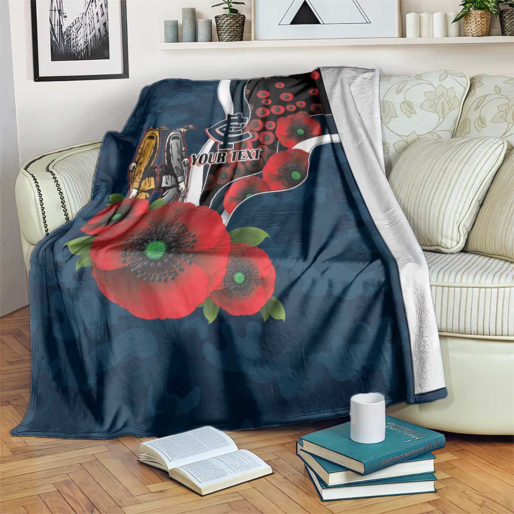 Carlton Blues ANZAC Personalised Blanket Lest We Forget Poppy Camo