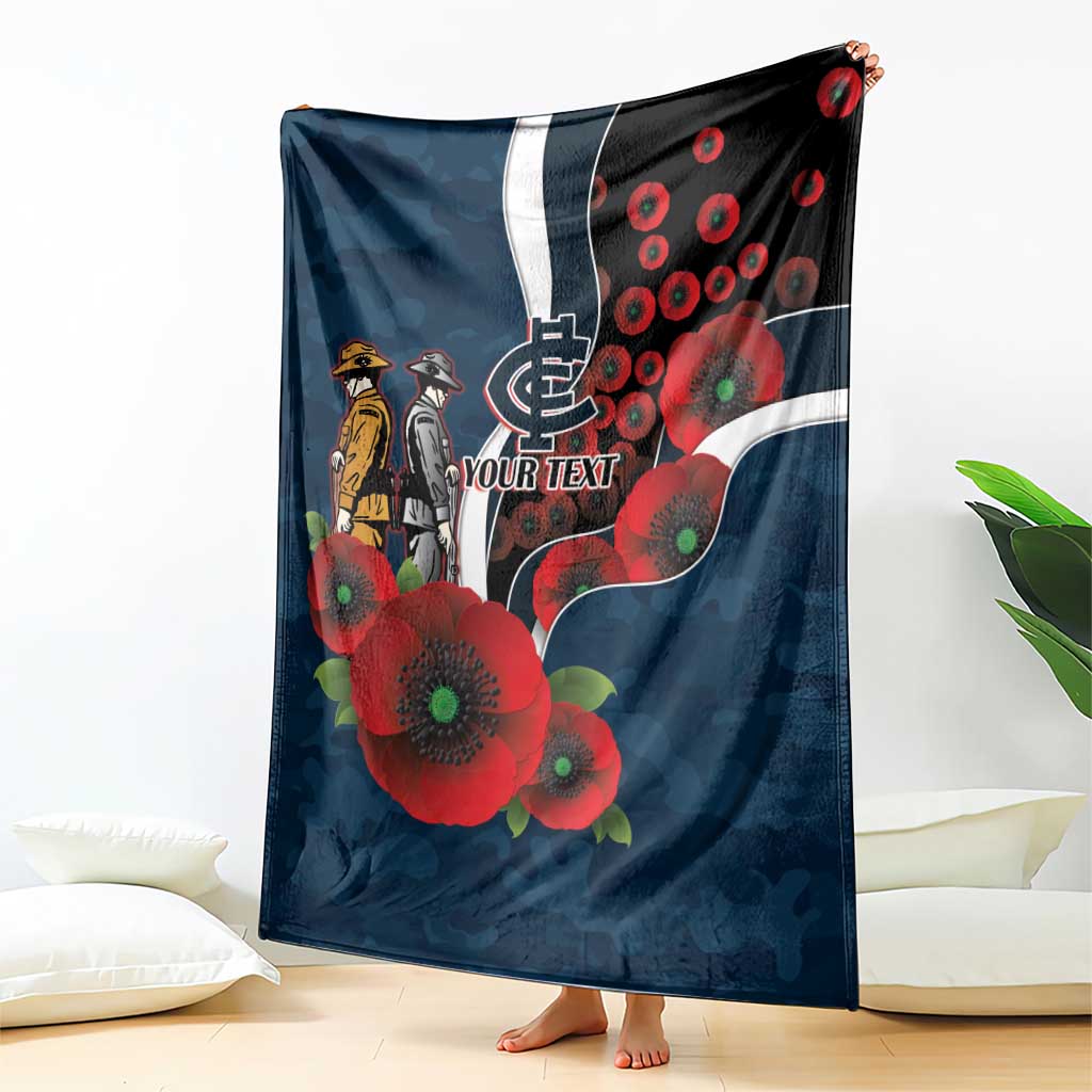 Carlton Blues ANZAC Personalised Blanket Lest We Forget Poppy Camo