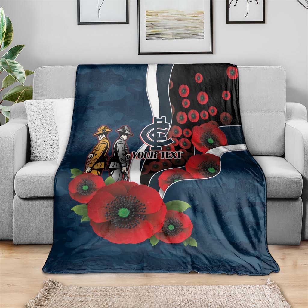 Carlton Blues ANZAC Personalised Blanket Lest We Forget Poppy Camo