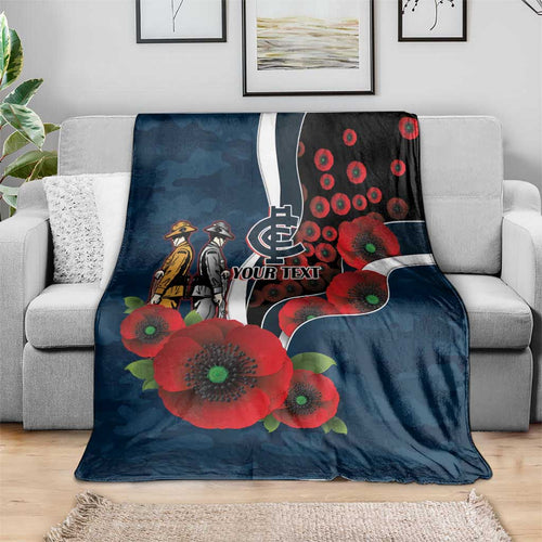 Carlton Blues ANZAC Personalised Blanket Lest We Forget Poppy Camo