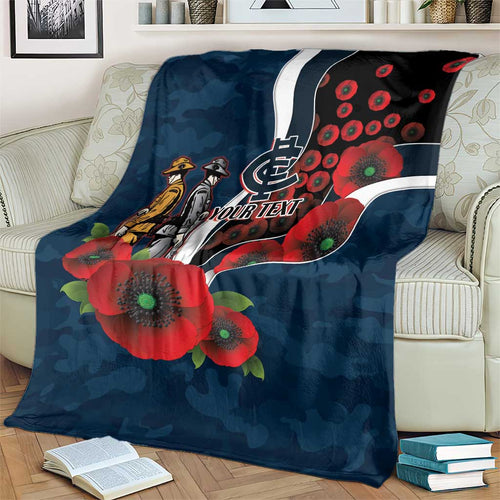 Carlton Blues ANZAC Personalised Blanket Lest We Forget Poppy Camo