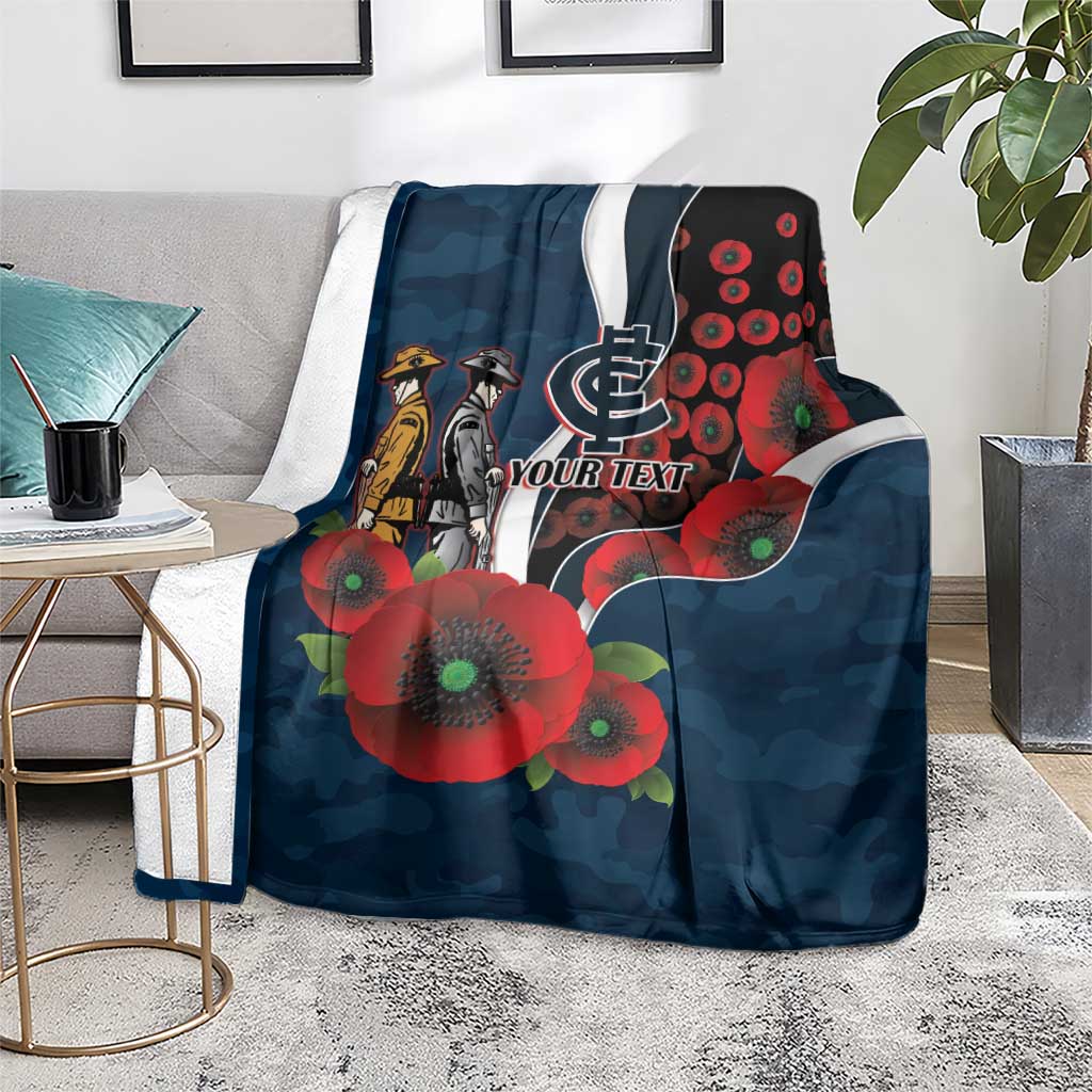 Carlton Blues ANZAC Personalised Blanket Lest We Forget Poppy Camo