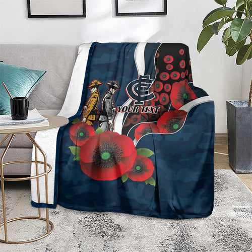 Carlton Blues ANZAC Personalised Blanket Lest We Forget Poppy Camo
