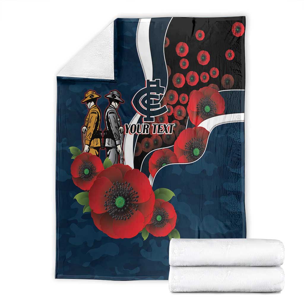 Carlton Blues ANZAC Personalised Blanket Lest We Forget Poppy Camo