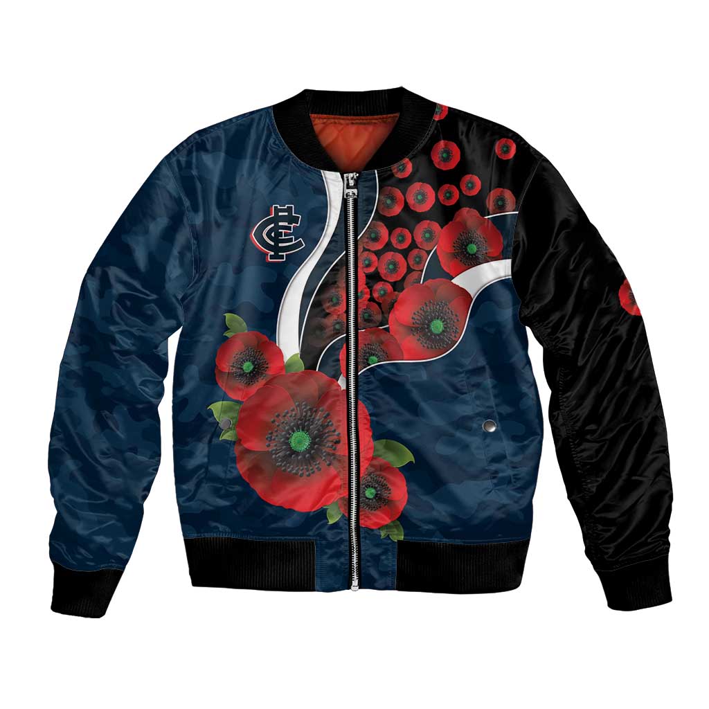 Carlton Blues ANZAC Personalised Bomber Jacket Lest We Forget Poppy Camo