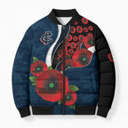 Carlton Blues ANZAC Personalised Bomber Puffer Jacket Lest We Forget Poppy Camo