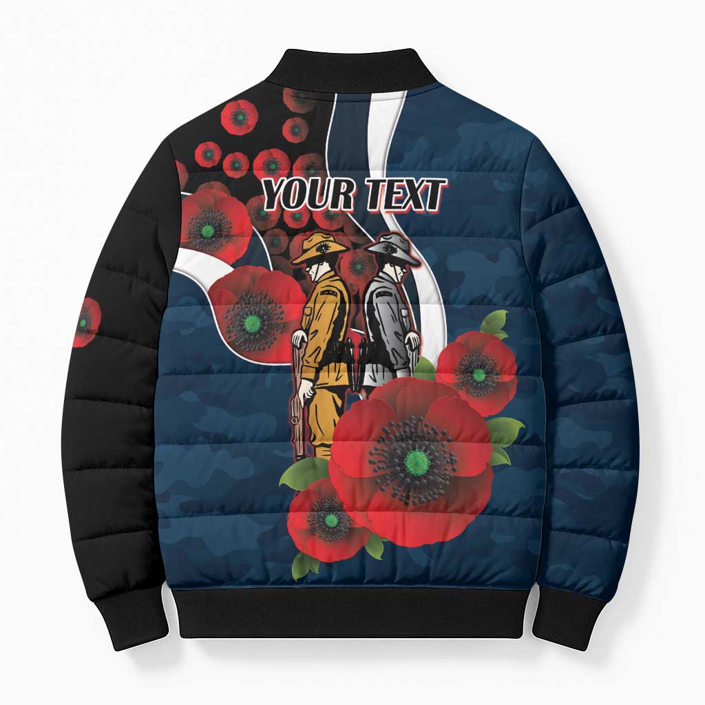 Carlton Blues ANZAC Personalised Bomber Puffer Jacket Lest We Forget Poppy Camo