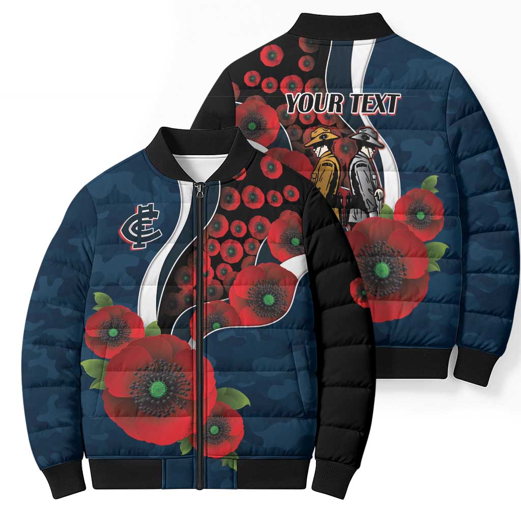 Carlton Blues ANZAC Personalised Bomber Puffer Jacket Lest We Forget Poppy Camo