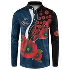 Carlton Blues ANZAC Personalised Button Sweatshirt Lest We Forget Poppy Camo