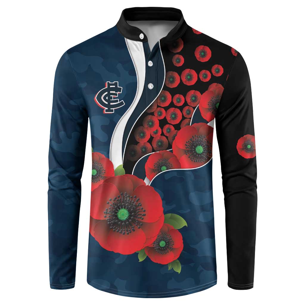 Carlton Blues ANZAC Personalised Button Sweatshirt Lest We Forget Poppy Camo