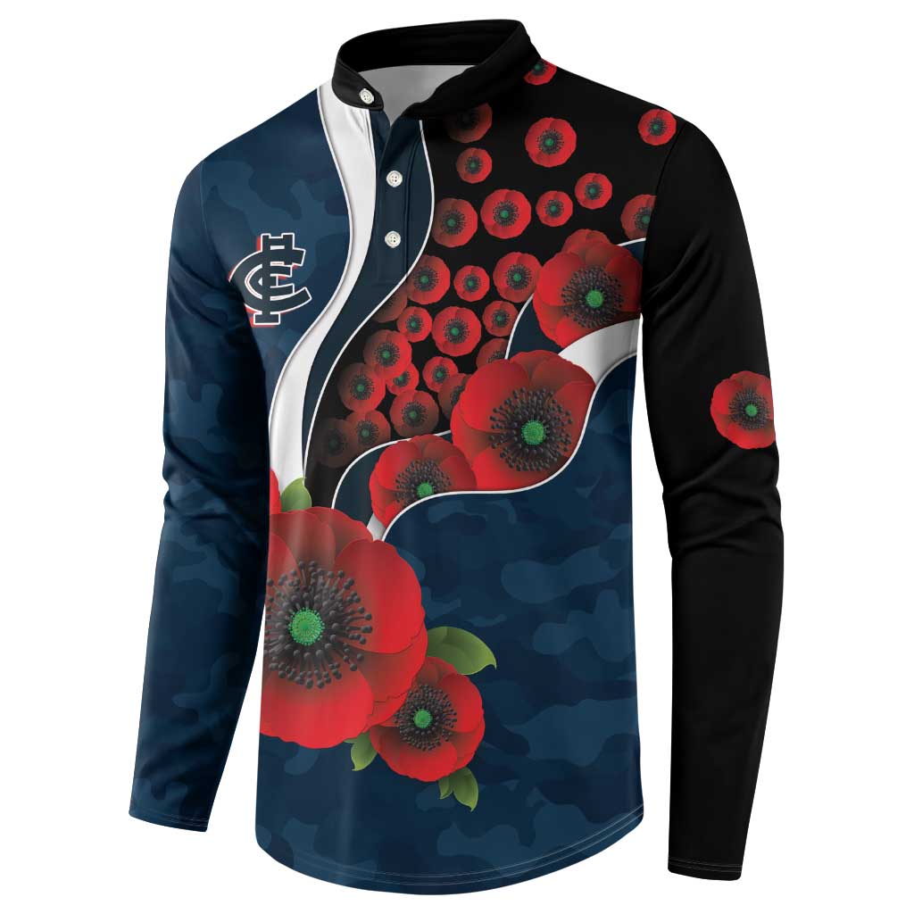 Carlton Blues ANZAC Personalised Button Sweatshirt Lest We Forget Poppy Camo