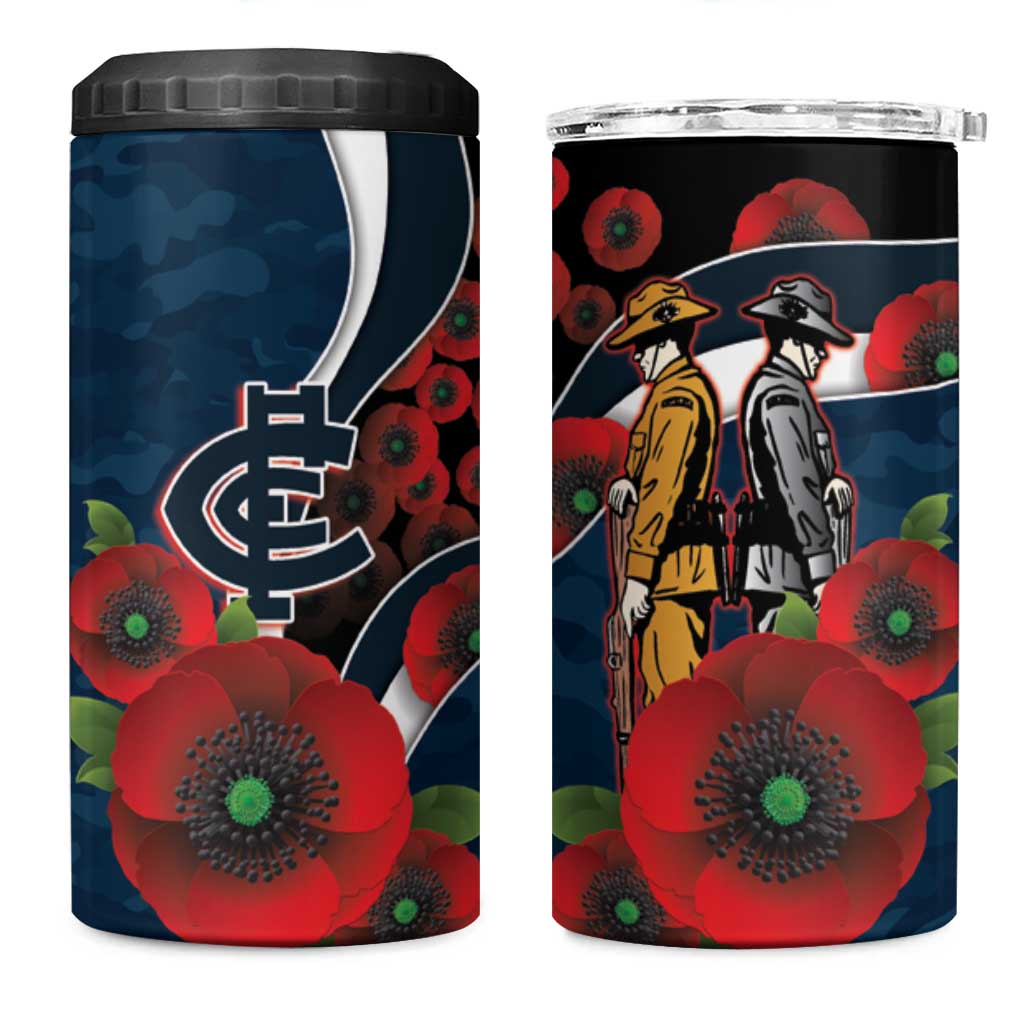 Carlton Blues ANZAC Personalised 4 in 1 Can Cooler Tumbler Lest We Forget Poppy Camo