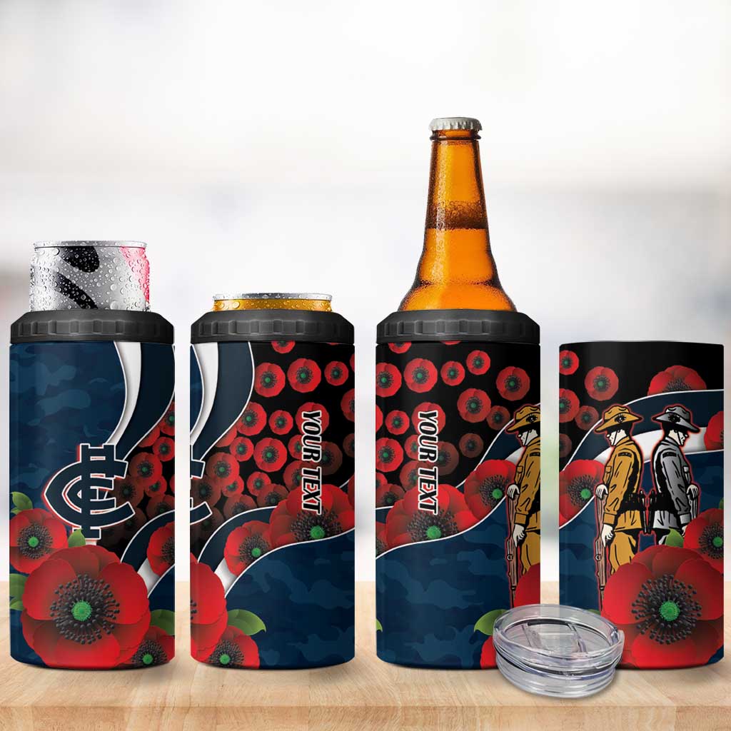 Carlton Blues ANZAC Personalised 4 in 1 Can Cooler Tumbler Lest We Forget Poppy Camo