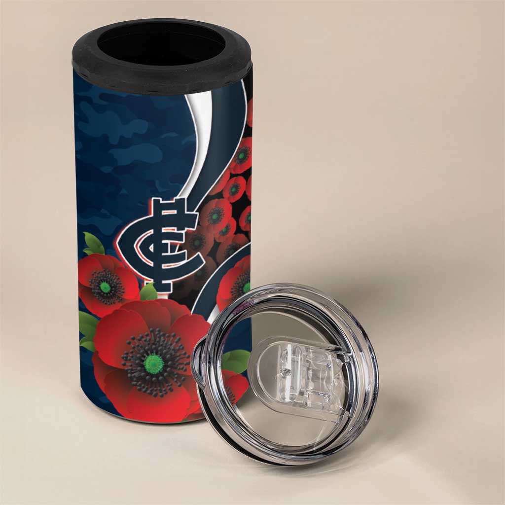 Carlton Blues ANZAC Personalised 4 in 1 Can Cooler Tumbler Lest We Forget Poppy Camo