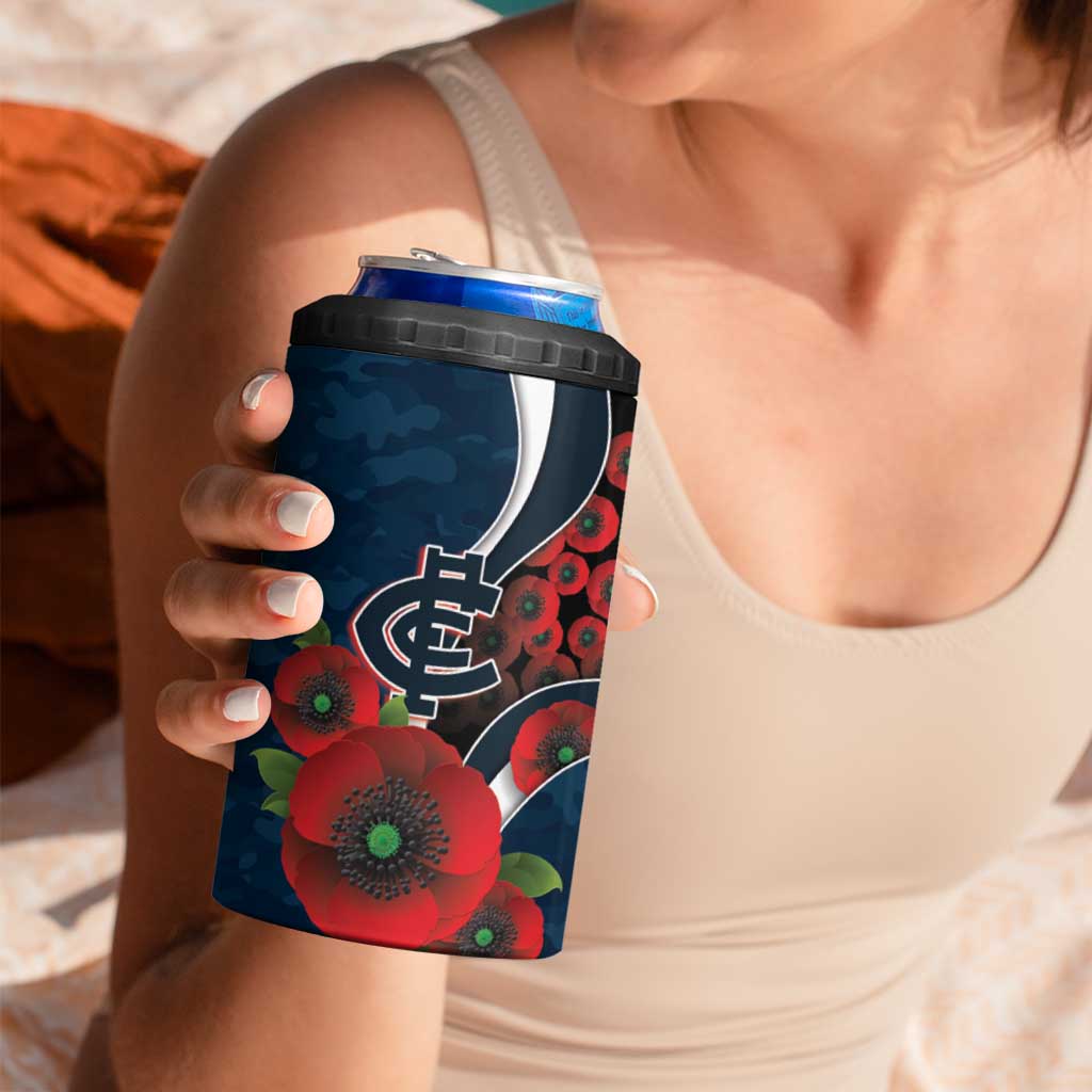 Carlton Blues ANZAC Personalised 4 in 1 Can Cooler Tumbler Lest We Forget Poppy Camo