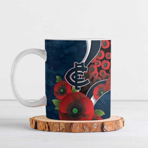Carlton Blues ANZAC Personalised Ceramic Mug Lest We Forget Poppy Camo