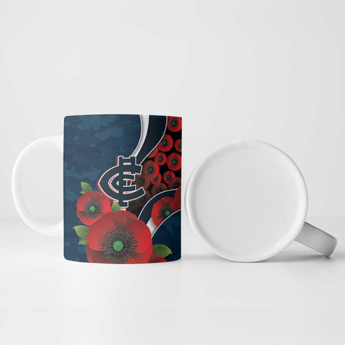 Carlton Blues ANZAC Personalised Ceramic Mug Lest We Forget Poppy Camo