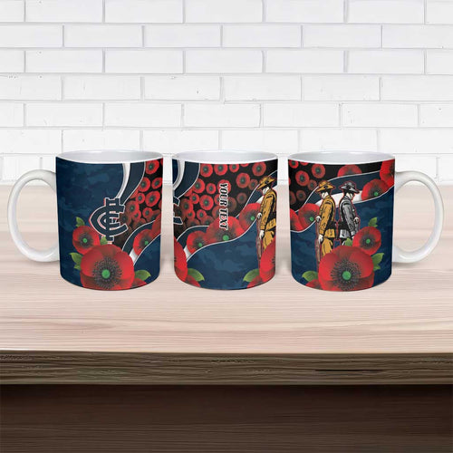Carlton Blues ANZAC Personalised Ceramic Mug Lest We Forget Poppy Camo