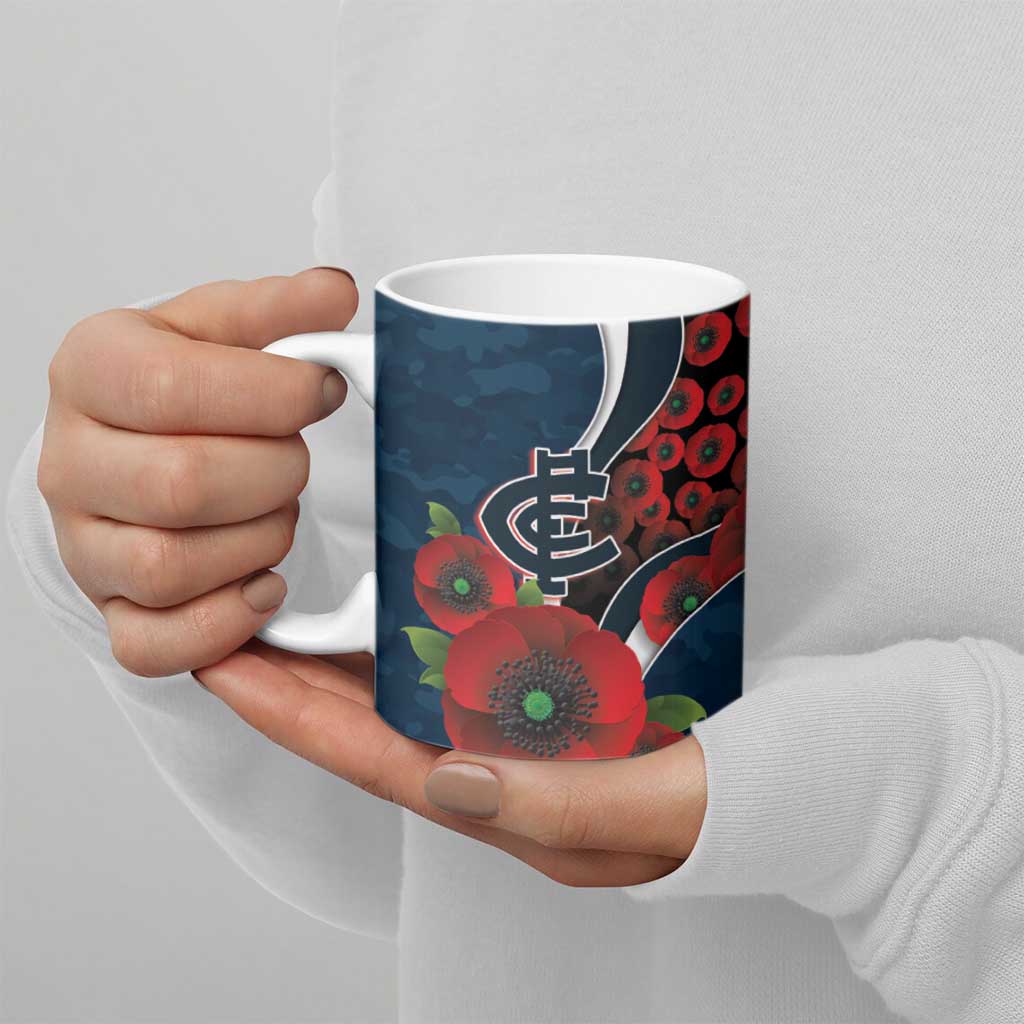 Carlton Blues ANZAC Personalised Ceramic Mug Lest We Forget Poppy Camo